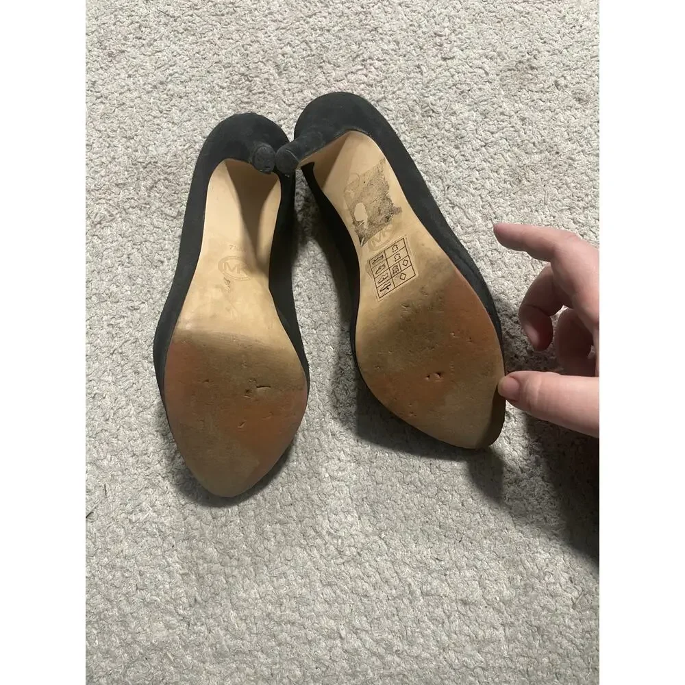Michael Michael Kors Suede Pumps Heels Women's Size 7.5 M ST15G Leather Black